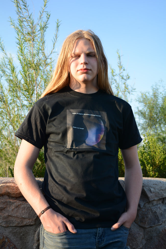 Short sleeve T-shirt with cover art from the album, High Low Songs
